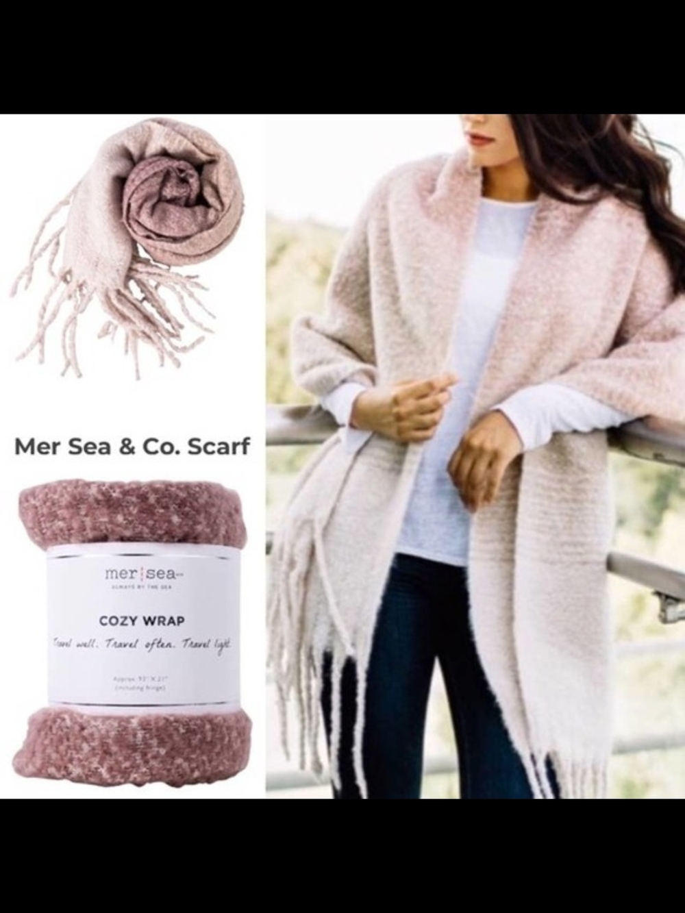 Mer Sea & Co. Cozy Wrap Scarf in Blush Pink and Cream
